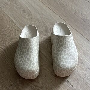 CROCS Leopard Print Platform Clog in Light Beige